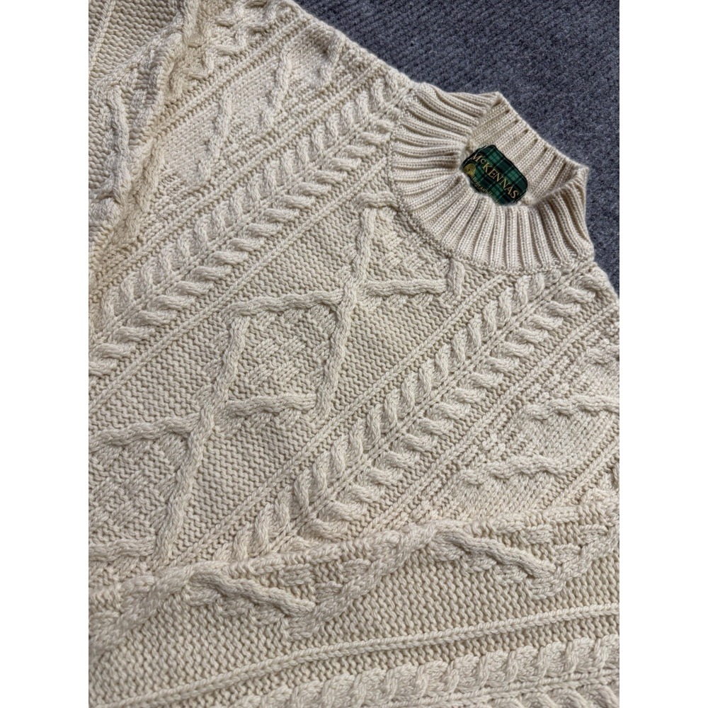 McKennas Men's Beige Cable Knit Mock Neck Wool Pullover Sweater XL